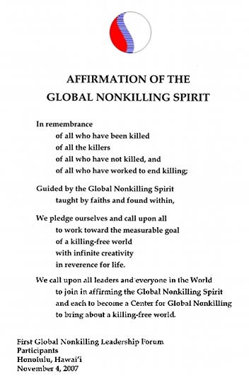 Affirmation of the Global Nonkilling Spirit